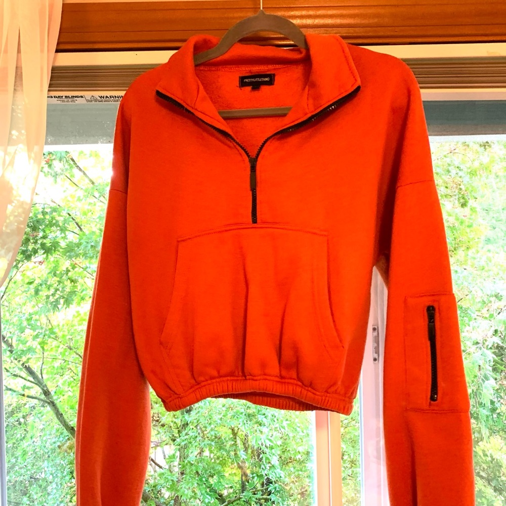 Burnt orange cropped zip up